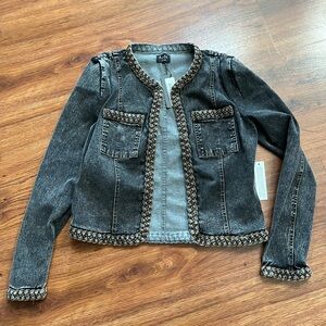 New with Tags Women’s size Medium Fate Black Denim Jacket with Braided Trim